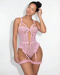 Pembe Dantelli Jartiyer & Bodysuit - 8450 - Amoriawear.