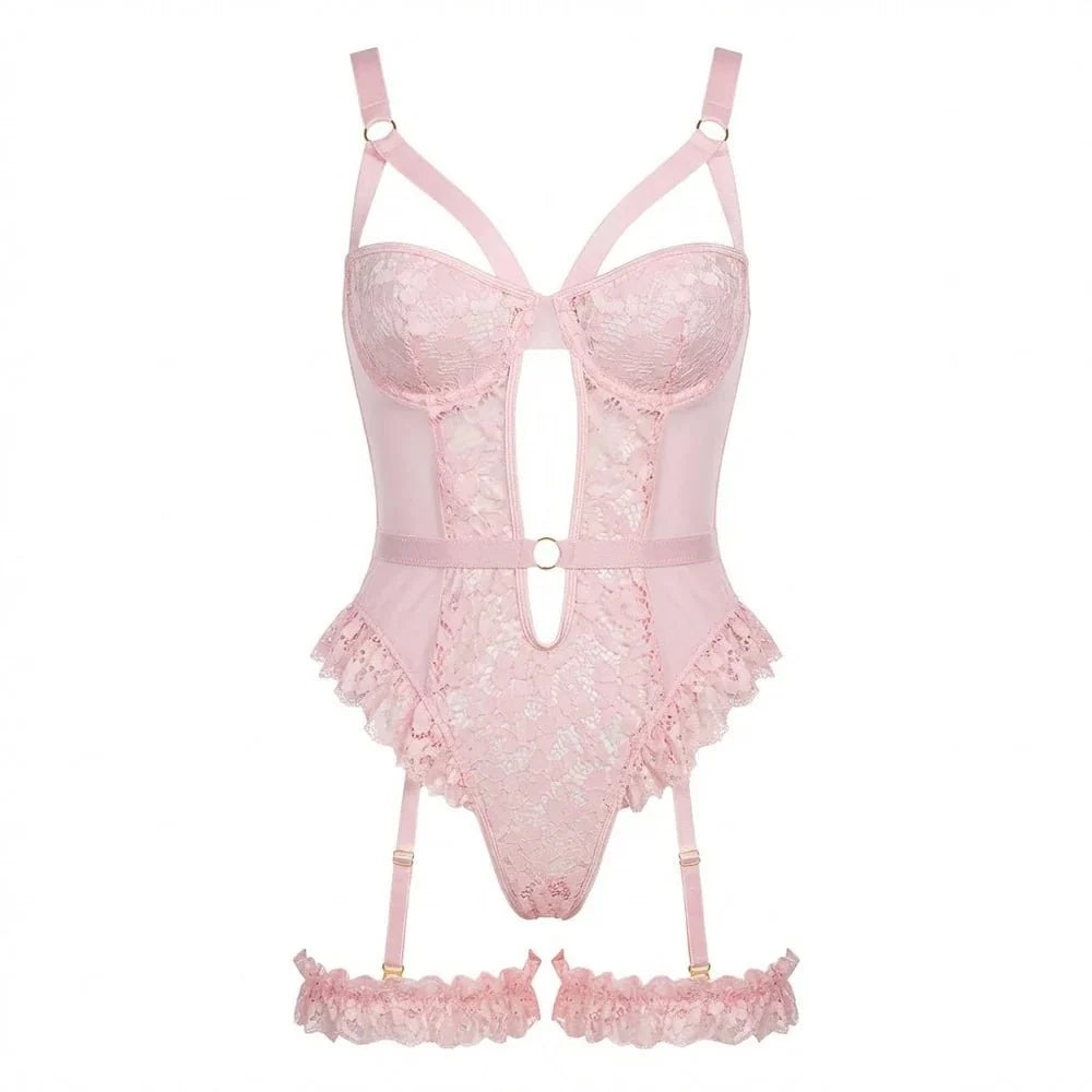 Pembe Dantelli Jartiyer & Bodysuit - 8450 - Amoriawear.