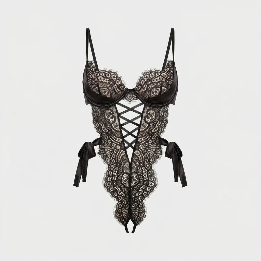 Siyah Dantelli Bodysuit - 8625 - Amoriawear.
