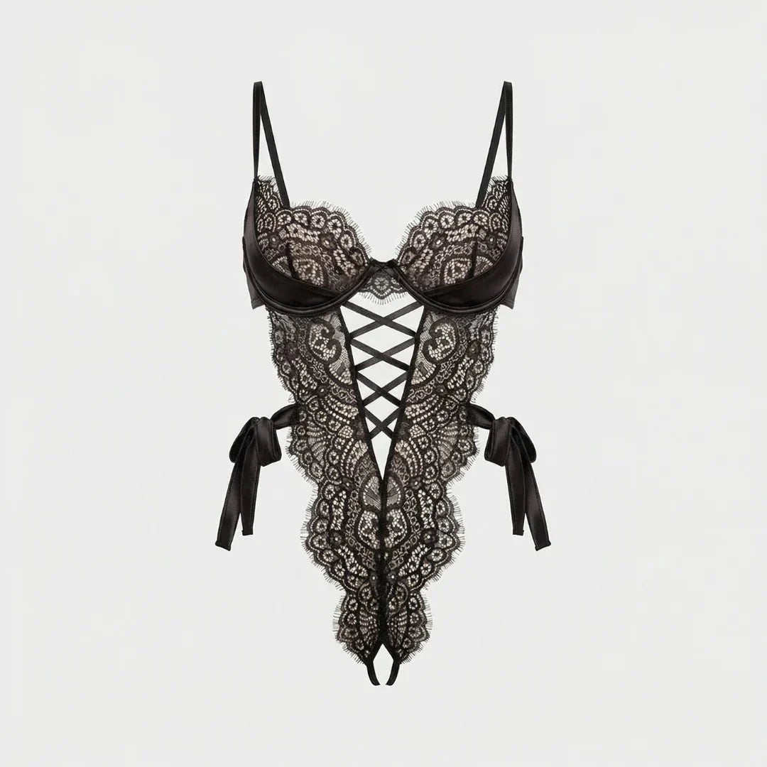 Siyah Dantelli Bodysuit - 8625 - Amoriawear.